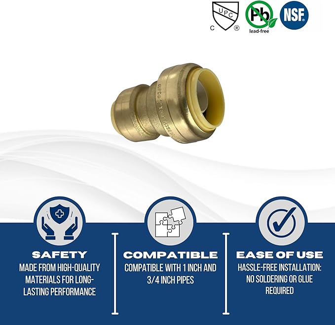XFITTING Push Fit 1 Inch x 3/4 Inch Push Fit Coupling, Push Fit Reducing Coupling, 27-4-8=2XX, 2 Pieces