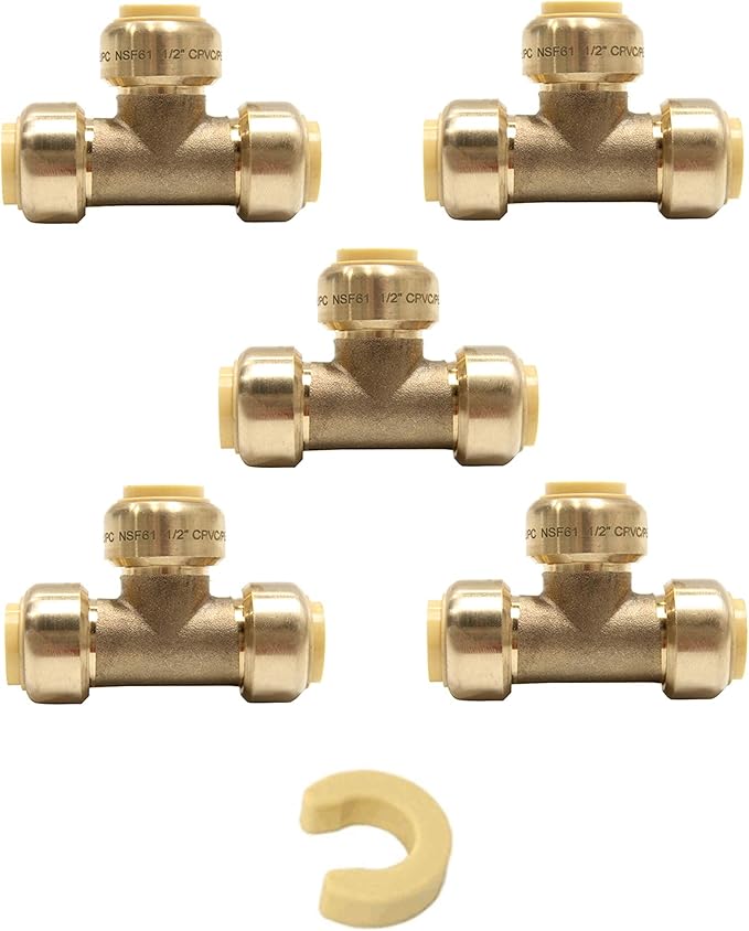 (Pack of 5) EFIELD 3/4 Inch Tee Push-Fit Fitting to Connect Pex, Copper, CPVC with a Disconnect Clip,(PF082)