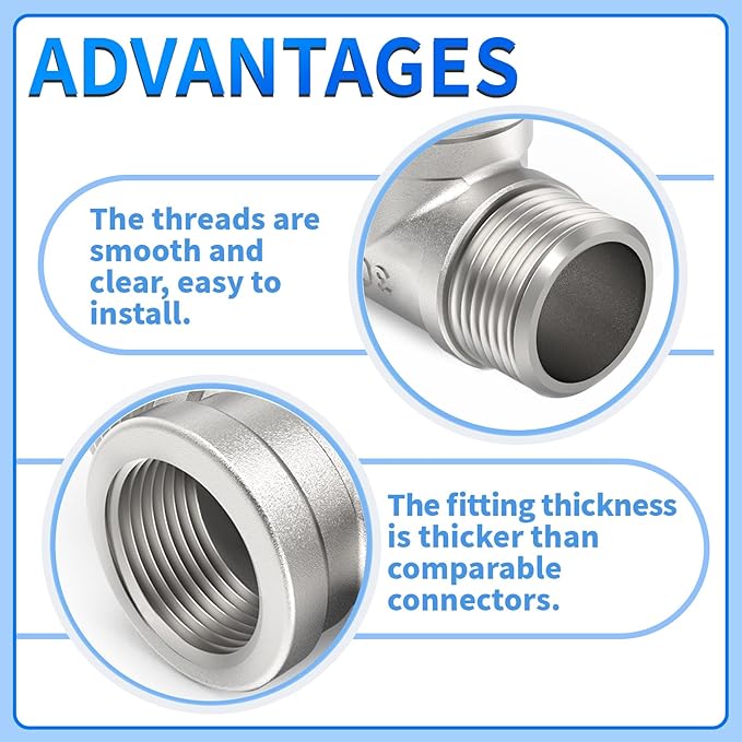 ChillWaves 304 Stainless Steel Pipe Fitting, Male Run Tee 1/2" NPT Female x 1/2" NPT Female x 1/2" NPT Male Thread Adapter(4-PACK)