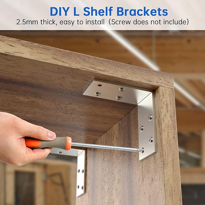 (8PCS) L Brackets Heavy Duty,90 Degree Angle Bracket,Galvanized Corner Brace, Angle Iron,for Wood 90 Degree L Shape Bracket,3"x3"Metal Angle Shelf for Wood Beams Framing Fence