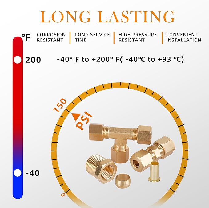 135PCS Brass Compression Tube Pipe Fittings Kits, 1/8" 3/16" 1/4" 3/8" 1/2" Union/Tee/Elbow/Straight Connector for Industrial Use and Trucks Trailers