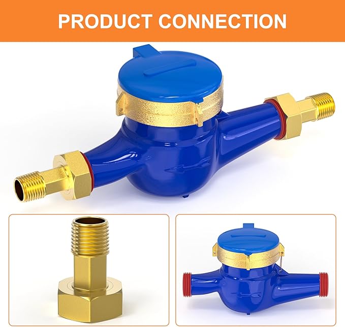 GASHER 2Pcs Brass Water Meter Pipe Fitting，3/4" NPT Male x 1" Female Adapter Pipe Fitting