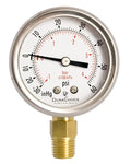 2" Oil Filled Vaccum Pressure Gauge -Stainless Steel Case, Brass, 1/4" NPT, Lower Mount Connection, 30HG/60PSI