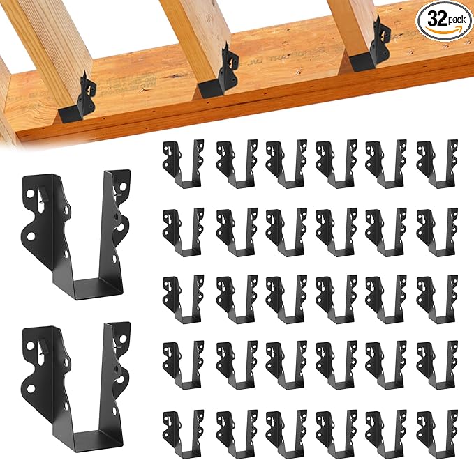 32 Pcs 2"x 4" Joist Hanger,Q235B Steel Face Mount Joist Hangers,Black Powder Coated Hurricane Ties for Rafter, Rafter Brackets for Floor, Deck and Ceiling Joists