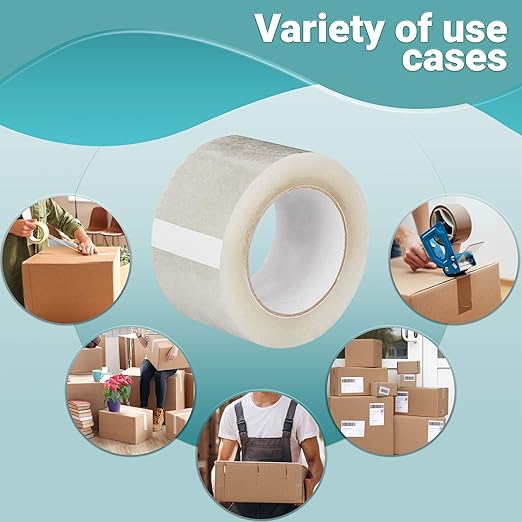 APQ 24 Rolls of Carton Sealing Tape 3” x 110 Yards. Thickness 2 Mil. 50 Micron Polypropylene Pressure Sensitive Tape for Packing, Shipping, Moving Boxes. Acrylic Adhesive. No Weathering, Yellowing.