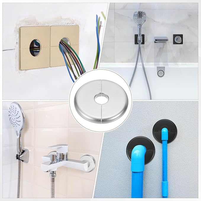 PATIKIL Wall Split Flange 70mm / 2.8" OD, 4 Pcs Round Escutcheon Plate Cover PPR Plumbing Cover Plates with Self-Adhesive Tape for 17mm / 0.7" Dia Water Pipe Faucet, Silver