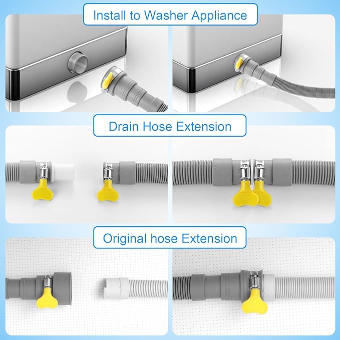 Washer Drain Hose, 8Feet Flexible Washing Machine Drain Hose Universal Dishwasher Hose Extension Kits Corrugated Washer Hoses W/ 1 Hose 4 Clamps 1 U-Bend Holder