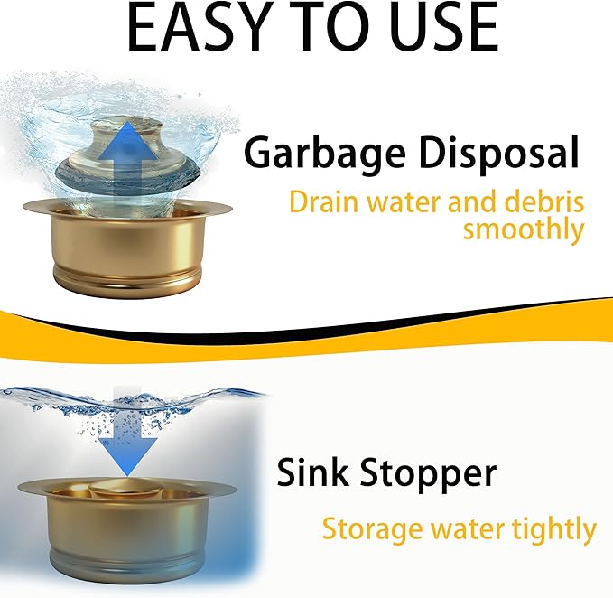 Kitchen Sink Garbage Disposal Flange and Stopper, Universal Flange Fit 3-1/2 Inch Sink Drain, 304 Stainless Steel Replacement Accessory for Garbage Disposer (Champagne Bronze)