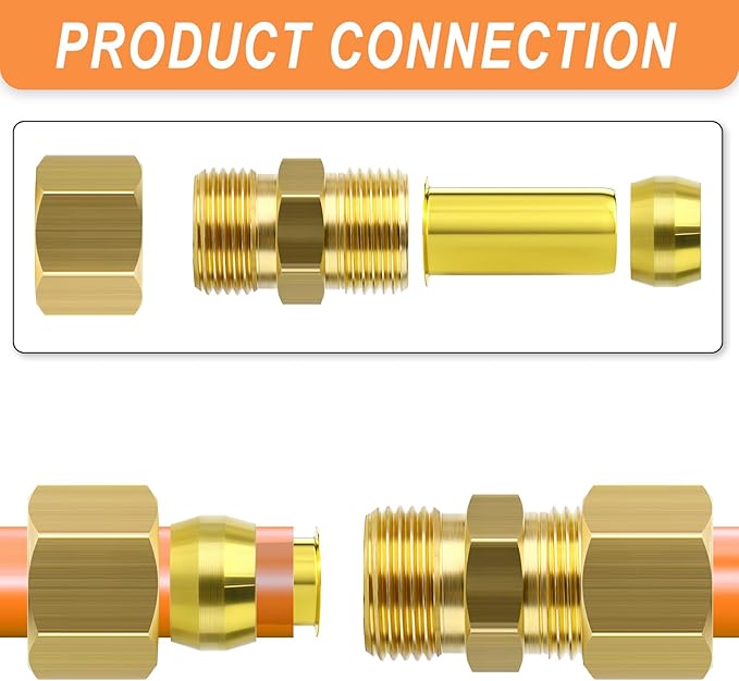 GASHER 100PCS Brass Compression Fitting, Brass Compression Insert Tube Support 1/8" Tube OD