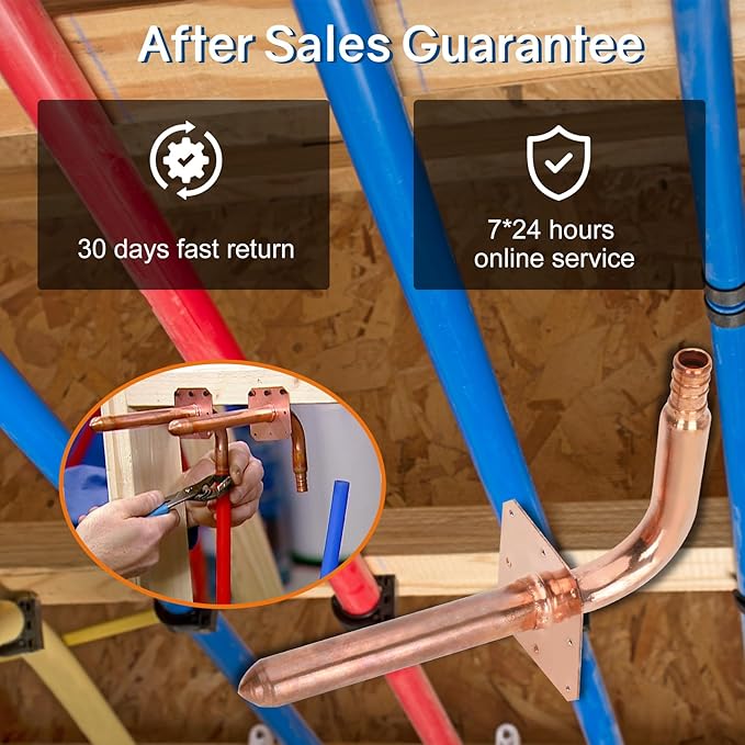 Pack of 10 Copper Stub Out Elbows with Wall Flange Stub Out 1/2’’-8inch Lengh- Easy to Install, Lead-Free-PEX-B,C Stub Out Accessories,Barb Crimp PEX-B Copper Stub Out Elbow with Wall Flange