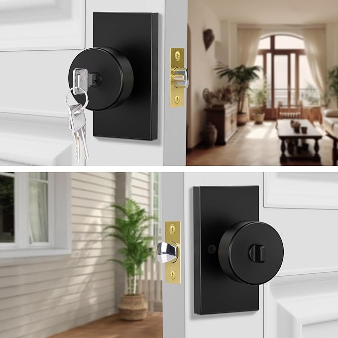 Adjustable Deadlatch Size 60/70mm 45°Turning Angle Square Hole 7.6mm Suitable for Keyed Entry Door Knob/Handle, Door Lock Replacement Parts with Door Strike Plate, Gold/Brass