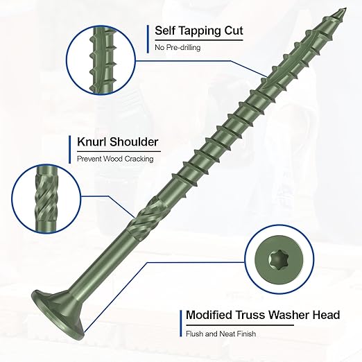 #10 x 3” Deck Screws, 108Pcs Star Drive Wood Screws, Rust Resistant Timber Screws for Timber/Log/Landscaping Wood, T25 Star Bit Included, Green