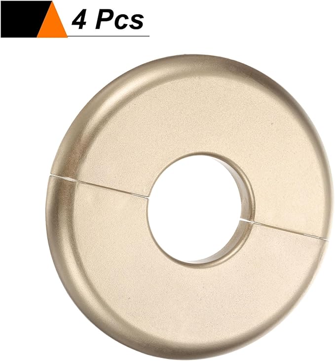 HARFINGTON 4pcs Wall Split Flange 26.5mm/1" Self-Adhesive Plumbing Cover Plates ABS Plastic Round Escutcheon Plate Buckle Design for Water Pipe Bathroom Kitchen Decoration, Gold Tone