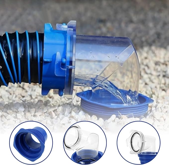 RV Sewer Hose Adapter - Heavy Duty Waste Drain Connector, Transparent Elbow Fitting with Adapter Rings, Leakproof Lock Design, Ideal for Trailer Motorhome Travel Outdoor