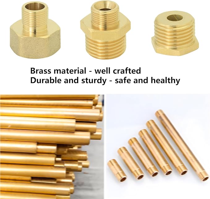 1/2 to 3/8 inch reducer faucet adapter - compressed brass pipe fittings, 3/8 "male to 1/2" female water supply pipe adapter for RV kitchen water supply pipes, compatible with 3 water pipe fittings