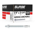 1/4" x 2-1/4" Zinc-Plated Wedge Anchors for Concrete and Cement | Heavy-Duty 1/4 Concrete Anchors (Box of 100)
