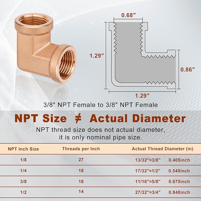 5pcs 3/8” Brass Fittings 90 Degree Barstock Street Elbow 3/8" NPT Female Pipe to 3/8" NPT Female Pipe 3/8 NPT Female Elbow Forged Brass Pipe Fittings