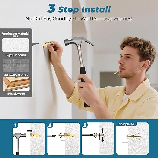 160PCS Upgraded Self Drilling Drywall Anchors with Screws Kit - 80 Corrosion-Resistant Zinc Winged Anchors + 80 Screws for Sheetrock/Gypsum Board/Hollow Walls, No Drill, Making Anchoring Easy