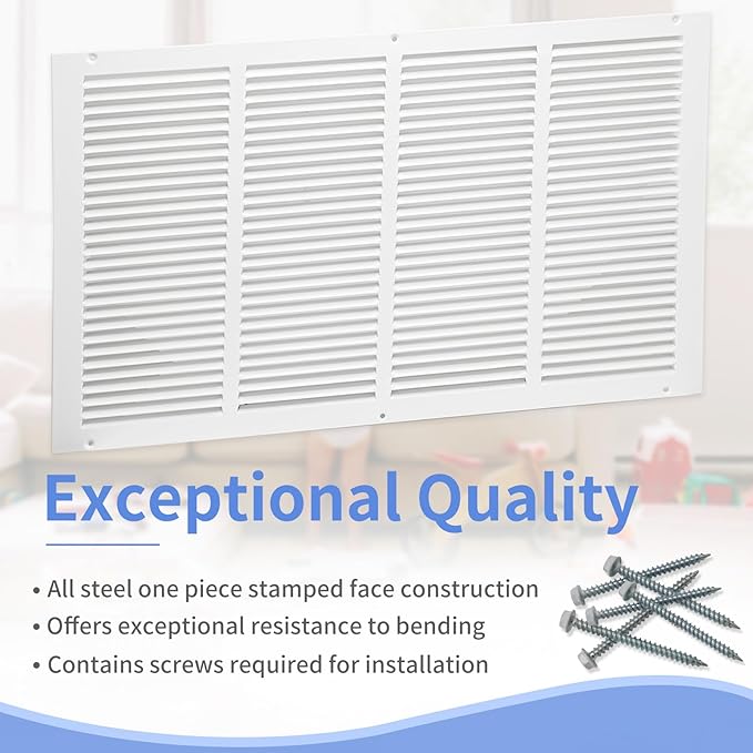 24"W x 14"H [Duct Opening Size] Steel Return Air Grille, Air Return Vent Cover for Ceiling and Sidewall - HVAC Air Vent Covers - [Outer Dimensions: 25.75"W x 15.75"H]