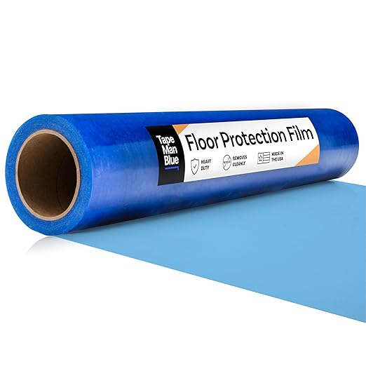TapeManBlue Floor Protection Film, 36" x 500', Made in USA, Blue Self Adhesive Floor Protector Tape for Moving, Painting and Construction, Temporary Covering to Shield Hardwood, Tile, Hard Surfaces