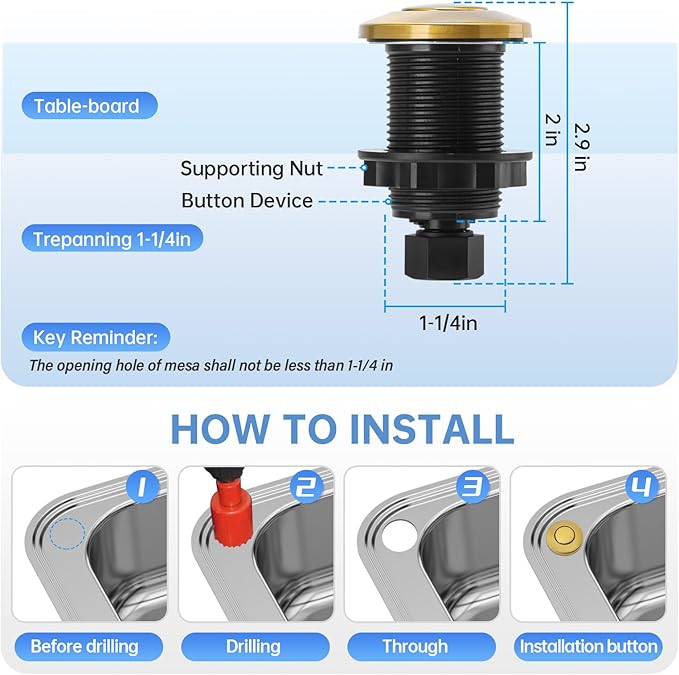 Garbage Disposal Air Switch Kit Sink Top Waste Disposal Stainless Steel Golden Brushed On/Off Air Button Food and Waste Disposals Part by Briidea, UL Listed