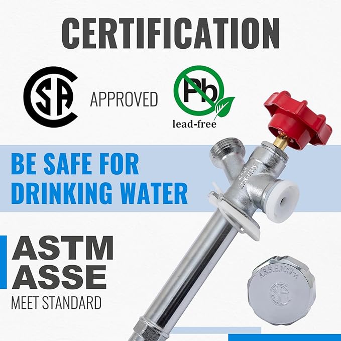 SUNGATOR Frost Free Sillcock, 8" Push Fit Anti-Siphon Hydrant, 3/4-Inch Hose Bibb x 1/2-Inch Push Adapter, No Lead Brass Valve with Tape & Disconnect Clip, Push-to-Connect