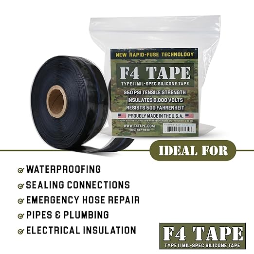Bond It F4 Emergency Self-Fusing Silicone Tape, Repair Plumbing Pipe & Radiator Hose Leak, Electrical Insulation, Permanent Bonding, Waterproof, 1" x 36' x 20mil, Black, Pack of 2