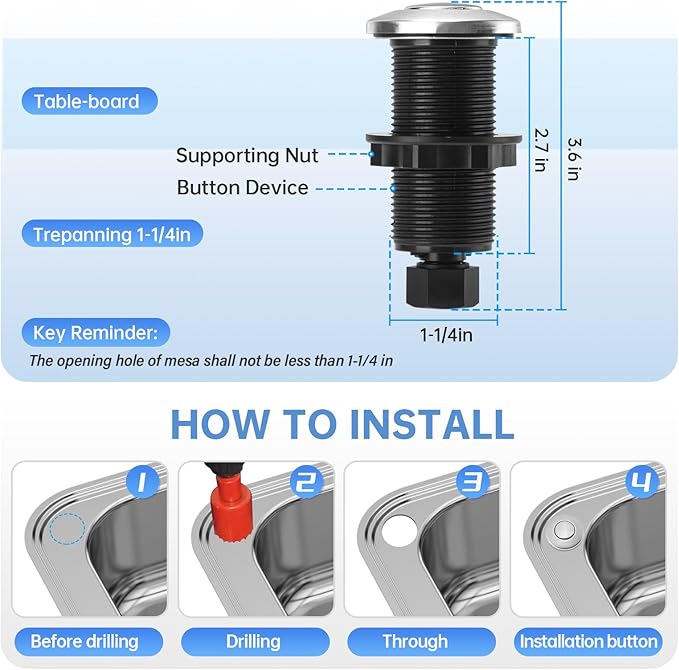 Garbage Disposal Air Switch Kit Sink Top Waste Disposal Long Stainless Steel Brushed Nickel On/Off Air Button Food and Waste Disposals Part by Briidea, UL Listed