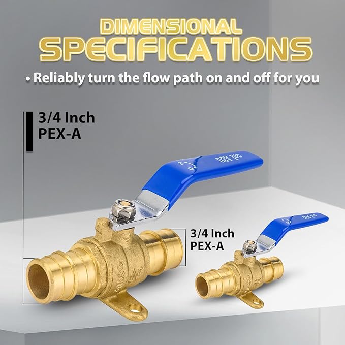 20-Pack Foskan 3/4" Brass PEX Expansion Drop Ear Ball Valve with Blue Handle, Full Port Shut-off Valve for Hot and Cold Water Distribution