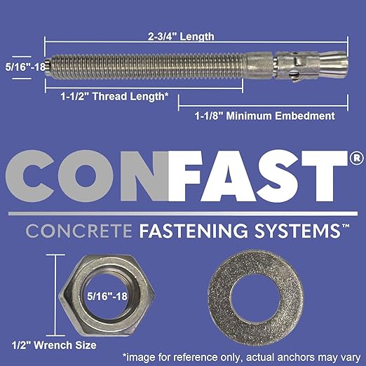 CONFAST 5/16" x 2-3/4" Wedge Anchor Zinc Plated (Box of 100)
