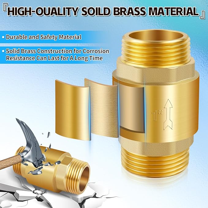 Boltigen 2Pcs 1/2in NPT Spring Check Valve, Brass Non Return One Way Check Valve, Vertical Inline Water Backflow Preventer for Well, Pump, Tank (1/2" Male x 1/2" Male(DN15))