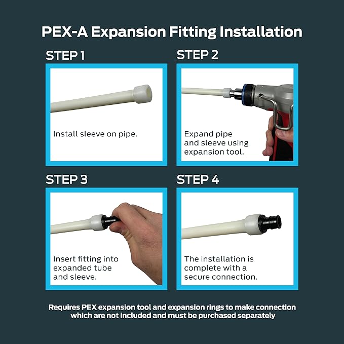 SharkBite 3 Port PEX Expansion Poly Tee, 3/4 Inch Closed Trunk with 1/2 Inch Outlet, Multi Line Water Manifold Plumbing Fittings for PEX-A Tubing, UAMPT3CZ