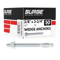 3/8" x 3-3/4" Zinc-Plated Wedge Anchors for Concrete and Cement | Heavy-Duty 3/8 Concrete Anchors (Box of 50)