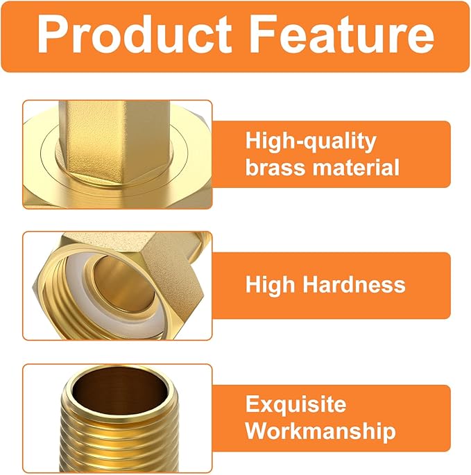 GASHER 2Pcs Brass Water Meter Pipe Fitting，1/2" NPT Male x 3/4" Female Adapter Pipe Fitting