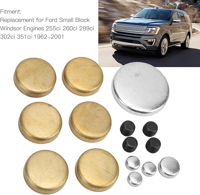 15Pcs Freeze Plug Installation Tool, MPE-108BR Engine Freeze Plug Kit, Brass Engine Expansion Plugs Replacement for Engines 255ci 260ci 289ci 302ci 351ci 1962-2001