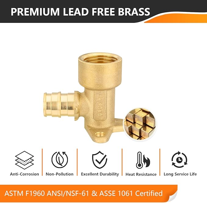 HeSun 50-Pack Pex A Fitting, 1/2 Inch Pex Expansion Drop Ear Elbow,1/2" Female NPT Thread x 1/2" Pex A Expansion,ASTM F1960