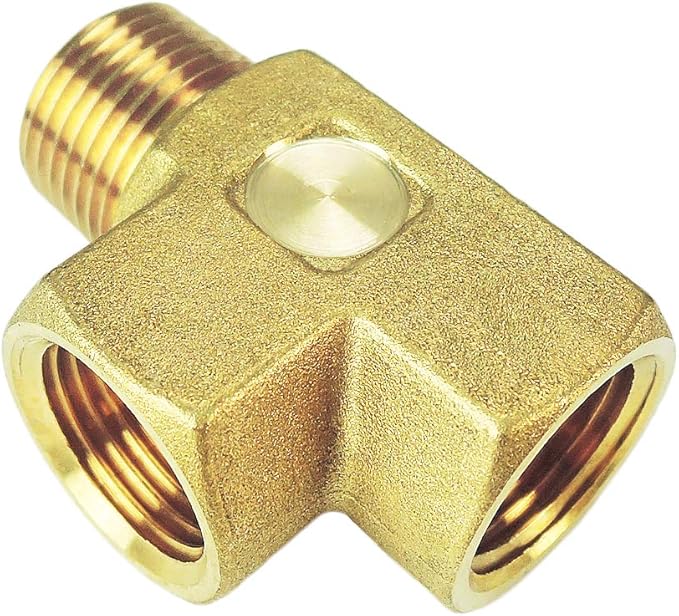 Nigo Brass Tee, 3-Way Pipe Fitting - Forged Brass (1/4' x 1/4' x 1/4' - NPT Female x NPT Female x NPT Male)