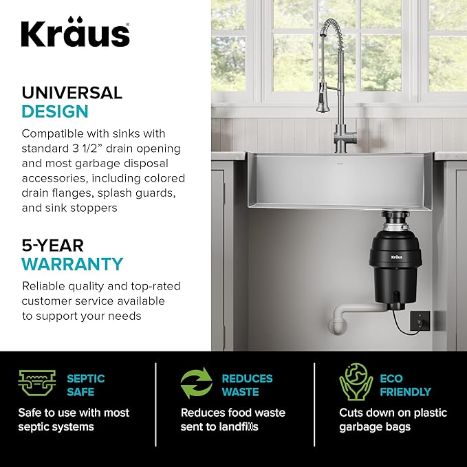 KRAUS Kore Workstation 30-inch Undermount 16 Gauge Stainless Kitchen Sink, Single Bowl Kitchen Sink with 1 HP Garbage Disposal,KWU110-30-100-100MB