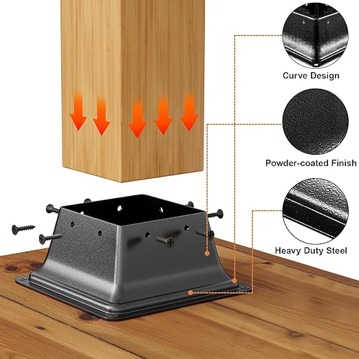4x4 Post Base 10Pcs, Internal 3.6"x3.6" Heavy Duty Powder-Coated Steel Post Bracket Fit for Standard Wood Post Anchor, Decking Post Base for Deck Porch Handrail Railing Support with Screws