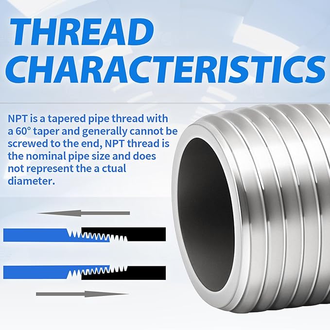 ChillWaves 304 Stainless Steel Pipe Fitting, Nipple Cast Pipe 3/4" NPT Male x 3/4" NPT Male Thread 12" Length(300MM)(1-PACK)