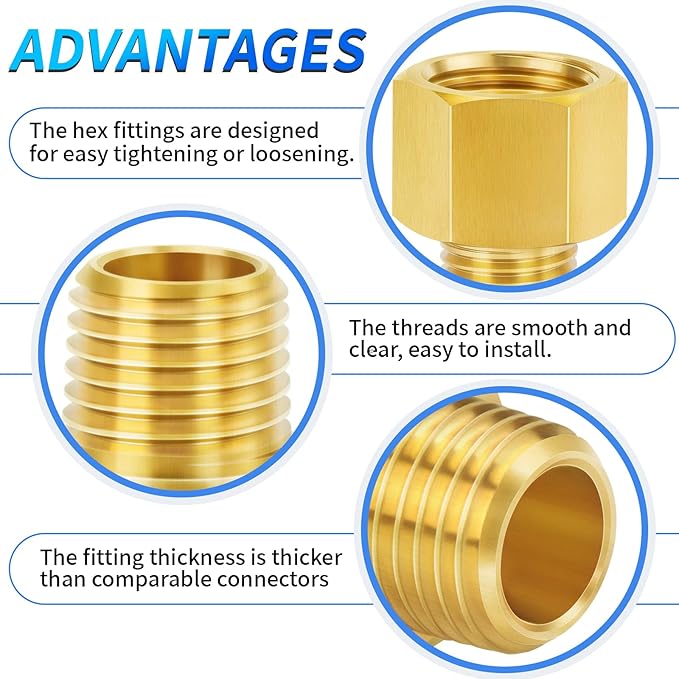 ChillWaves Brass Pipe Fitting, Reducer Adapter 1/2" NPT Female x 3/8" NPT Male Thread Adapter(6-PACK)