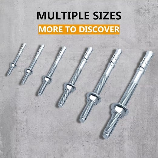Party Animals 1/2 x 5 Inch Wedge Anchor, 5 PCs Zinc-Plated Industrial Anchor Bolts for Cement, Concrete
