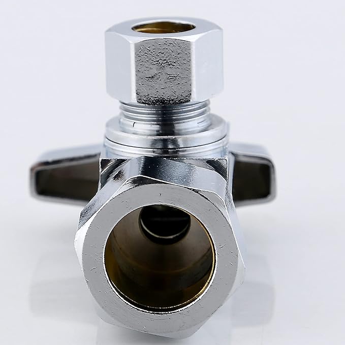 (5-Pack) Cyrret Angle Stop Shut off Valve 1/4 Quarter Turn 5/8" OD (1/2" Nominal) Compression Inlet X 3/8" OD Compression Outlet Chrome Plated Brass