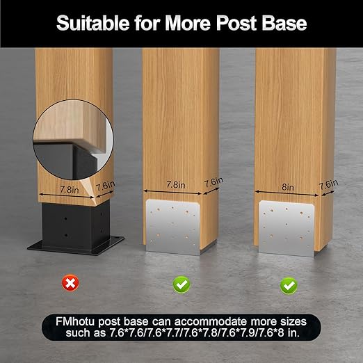 8"x 8" Post Base, 1Pcs Stainless Steel Adjustable Post Anchor Bracket(Internal 7.5" x 7.5"), Adjustable Post Base for Pavilion Deck Porch Handrail Railing Support Decorative Anchor Plate