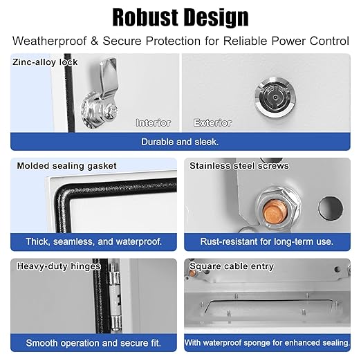 LeMotech Electrical Box 12 x 12 x 8 inch Junction Box, IP66 Waterproof Dustproof Steel Enclosure Wall-Mounted for Outdoor/Indoor Lockable with Equipment Mounting Plate