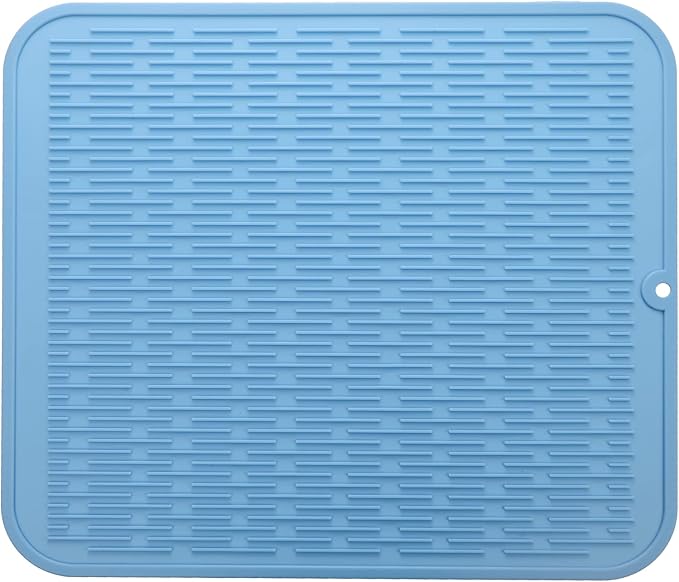 Silicone Dish Drying Mat for Multiple Usage,Easy clean,Eco-friendly,Heat-resistant Silicone Mat for Kitchen Counter or Sink,Refrigerator or Drawer Liner Light Blue 2XL 24 inches x 18 inches