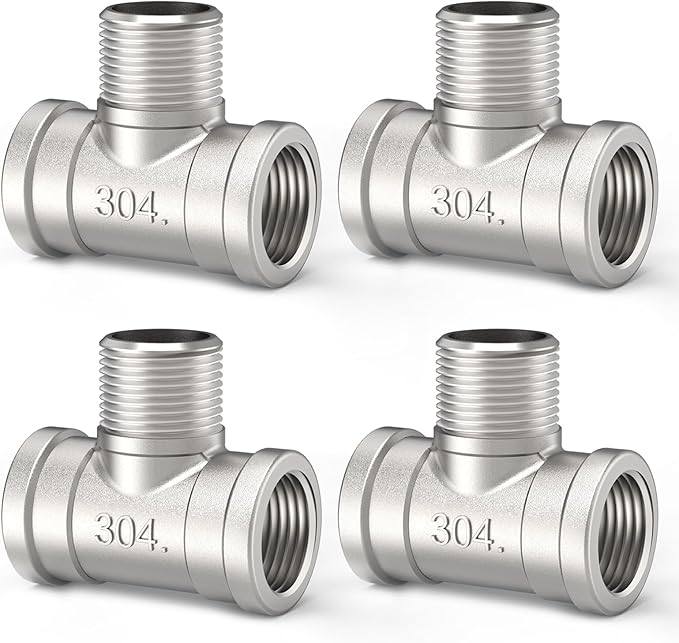 ChillWaves 304 Stainless Steel Pipe Fitting, Male Branch Tee 1/4" NPT Female x 1/4" NPT Male x 1/4" NPT Female Thread Adapter(4-PACK)