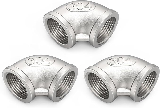 ChillWaves 304 Stainless Steel Pipe Fitting, 90 Degree Elbow 1/4" NPT Female x 1/4" NPT Female Thread Adapter(3-PACK)