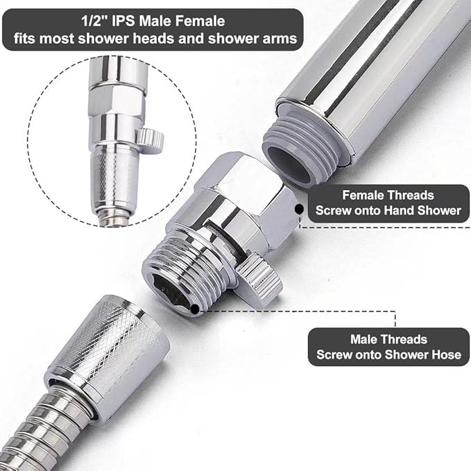 Brass Shower Flow Control Valve: Shower Head Shut Off Valve(Female and Male), MAYYAYA Water Flow Control Valves, for Handheld Shower Head or Bidet Sprayer- Handle Lever (Nickel)