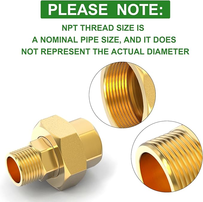 TAISHER 1PCS Brass Union，3/8" NPT Male x 3/8" NPT Female Brass Pipe Fitting
